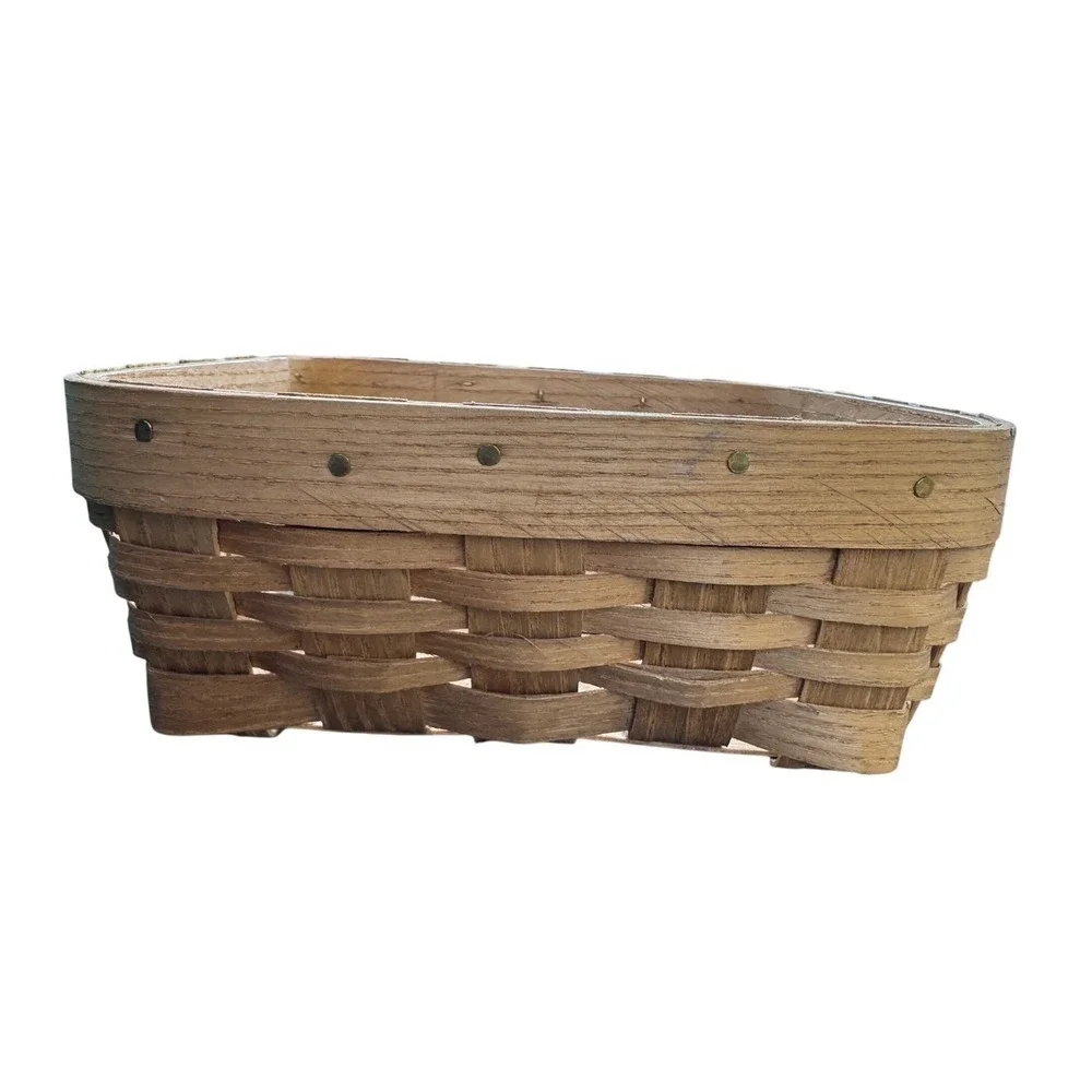 Vintage Bentwood Woven Splint Basket‎ Square Natural Wood Storage Organizer